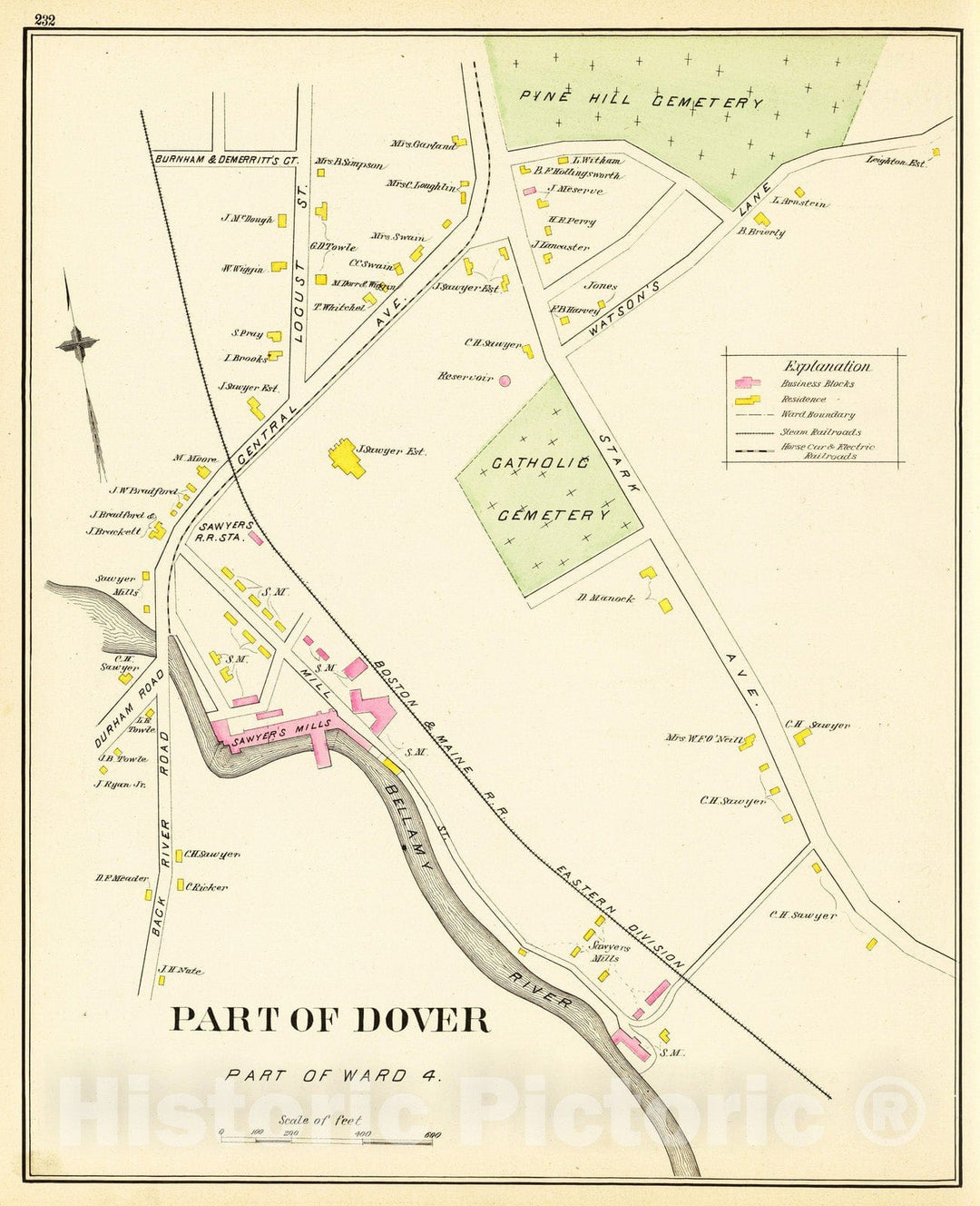 Historic Map : 1892 Pt. of Dover, Ward 4. - Vintage Wall Art
