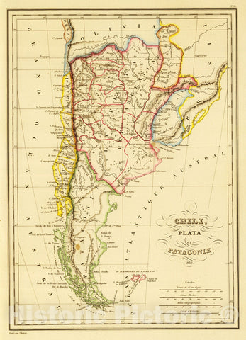 Historic Map : Argentina; Chile, 1837 Chili, Plata, et Patagonie. , Vintage Wall Art