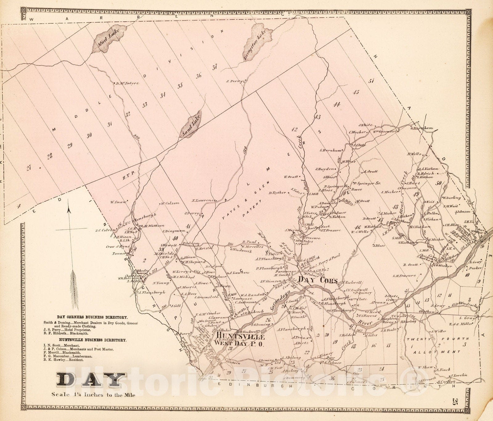 Historic Map : 1866 Day, Saratoga County, New York. - Vintage Wall Art