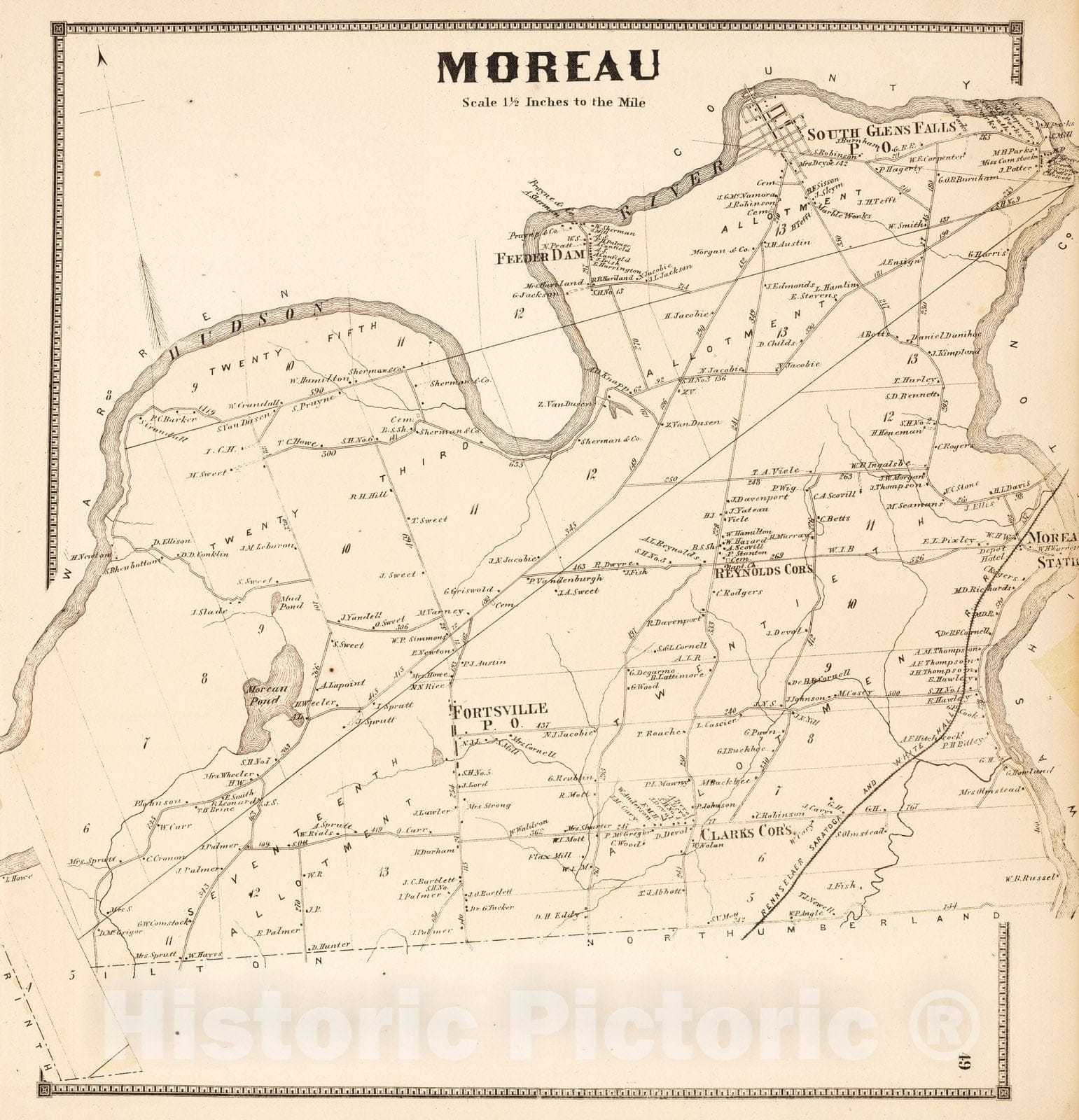 Historic Map : 1866 Moreau, Saratoga County, New York. - Vintage Wall Art