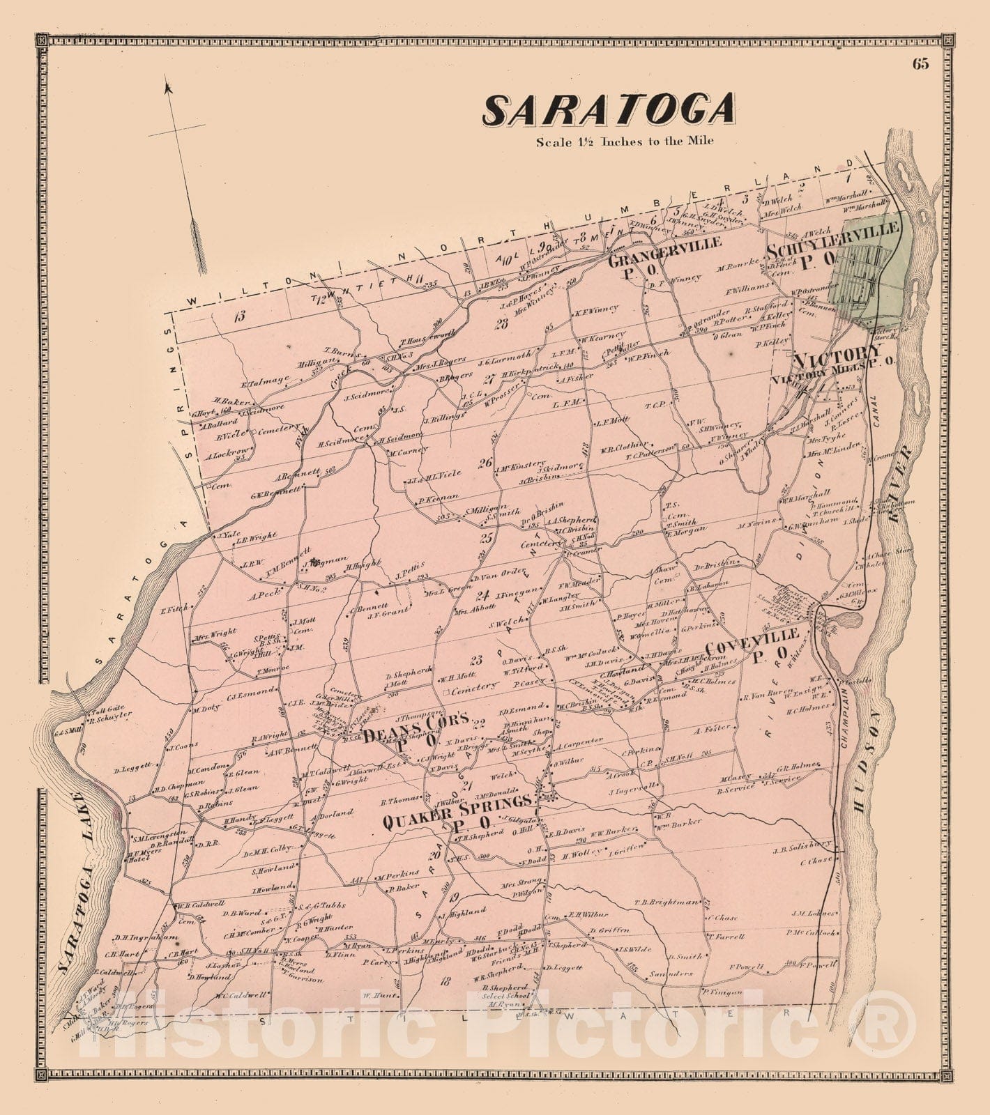 Historic Map - 1866 Saratoga, Saratoga County, New York. - Vintage Wall Art