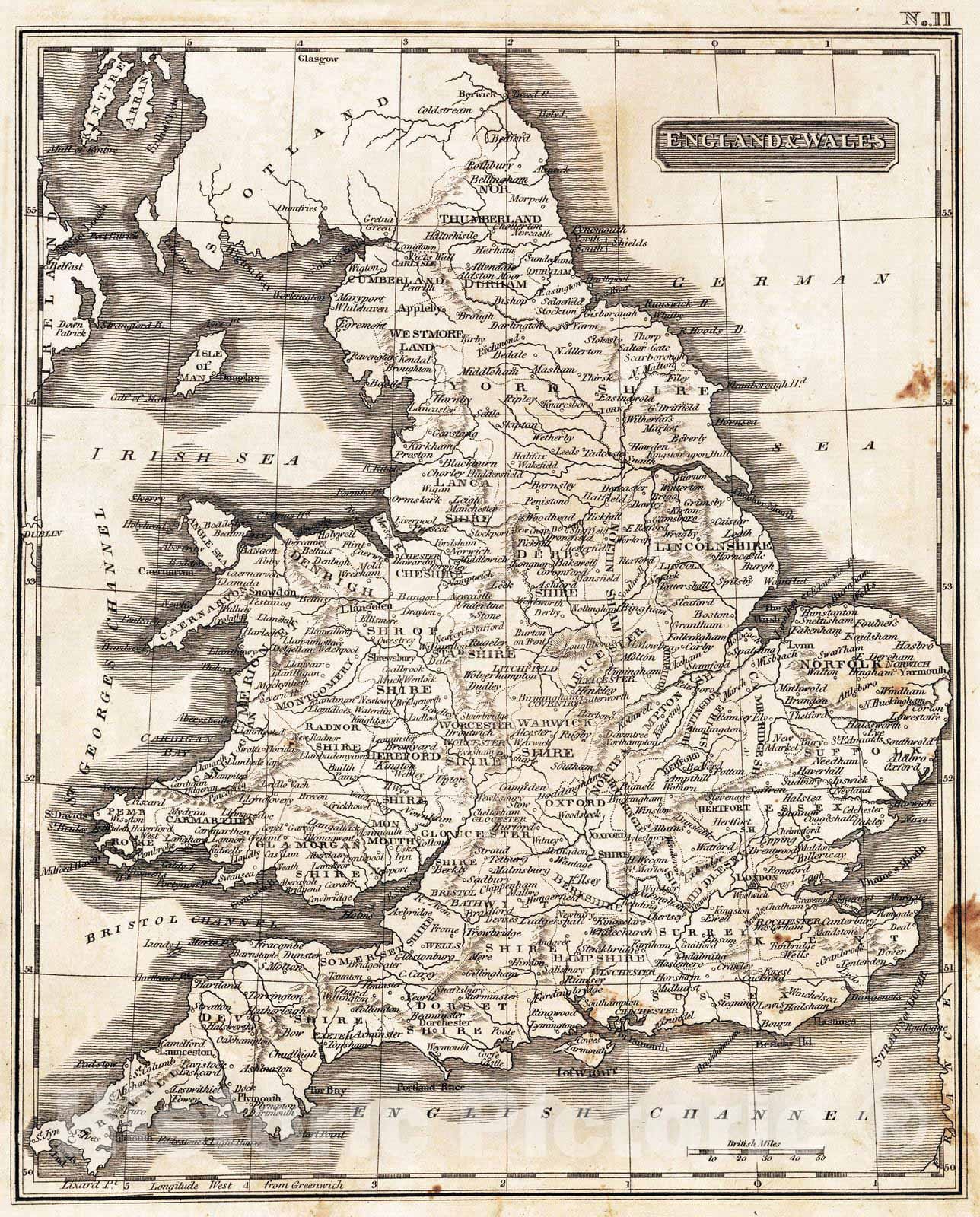 Historic Map : School Atlas - 1822 England and Wales - Vintage Wall Art