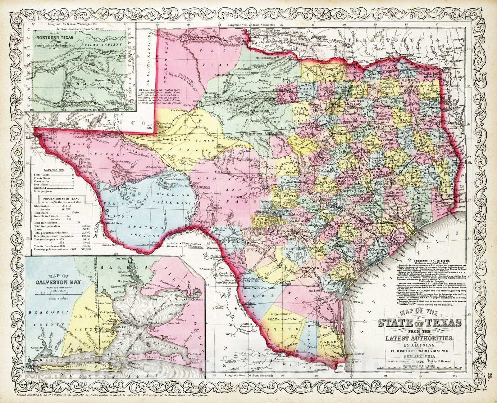 Historic Map : 1860 Texas. v1 - Vintage Wall Art