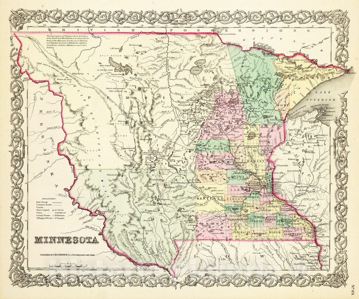 Historic Map : 1856 Minnesota. - Vintage Wall Art