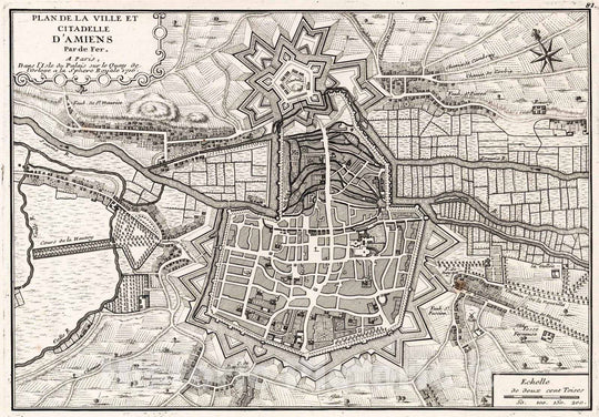 Historic Map : 1716 Plan de la Ville et Citadelle de d'Amiens, France. - Vintage Wall Art