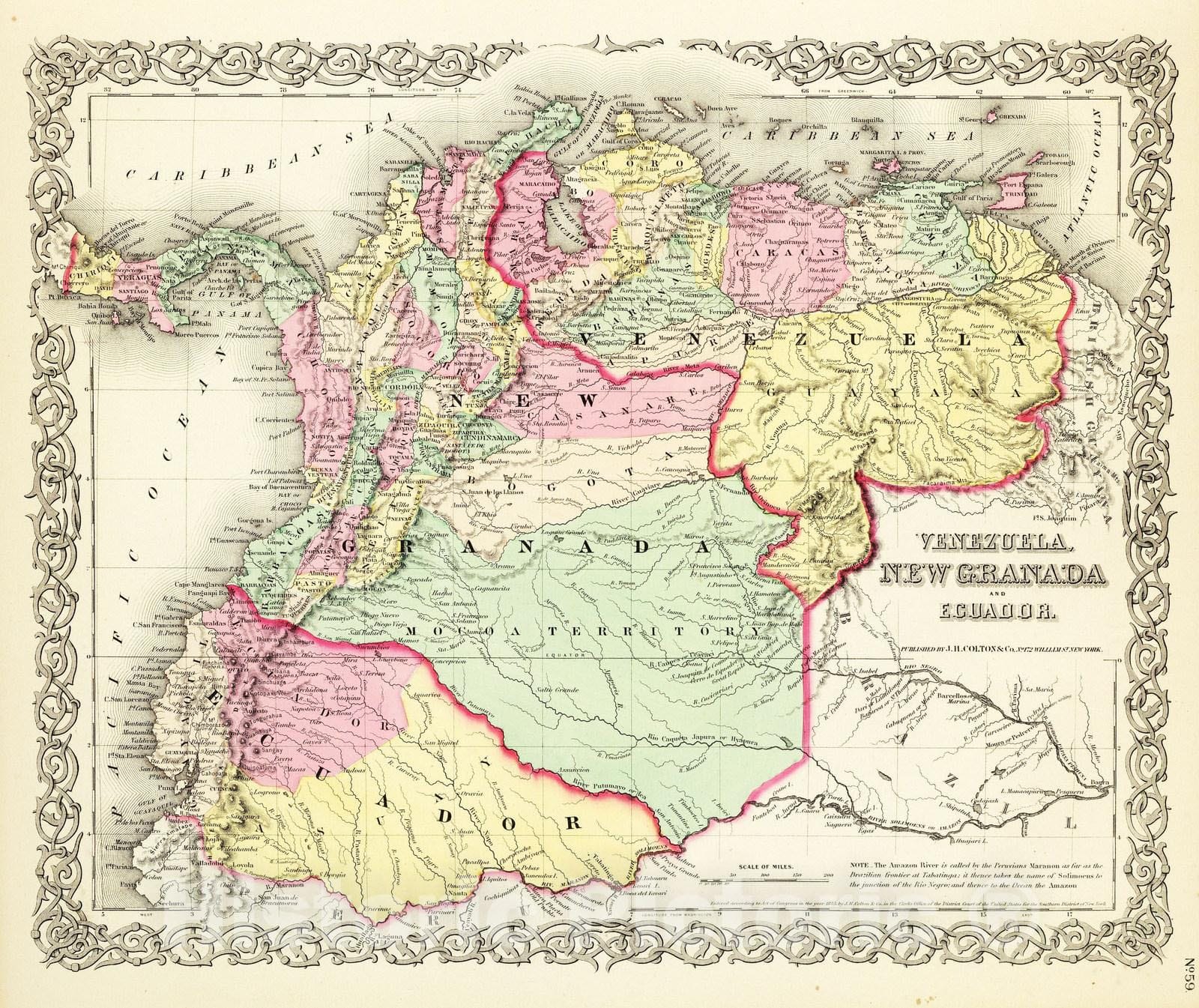 Historic Map : 1856 Venezuela, New Granada And Ecuador. - Vintage Wall Art