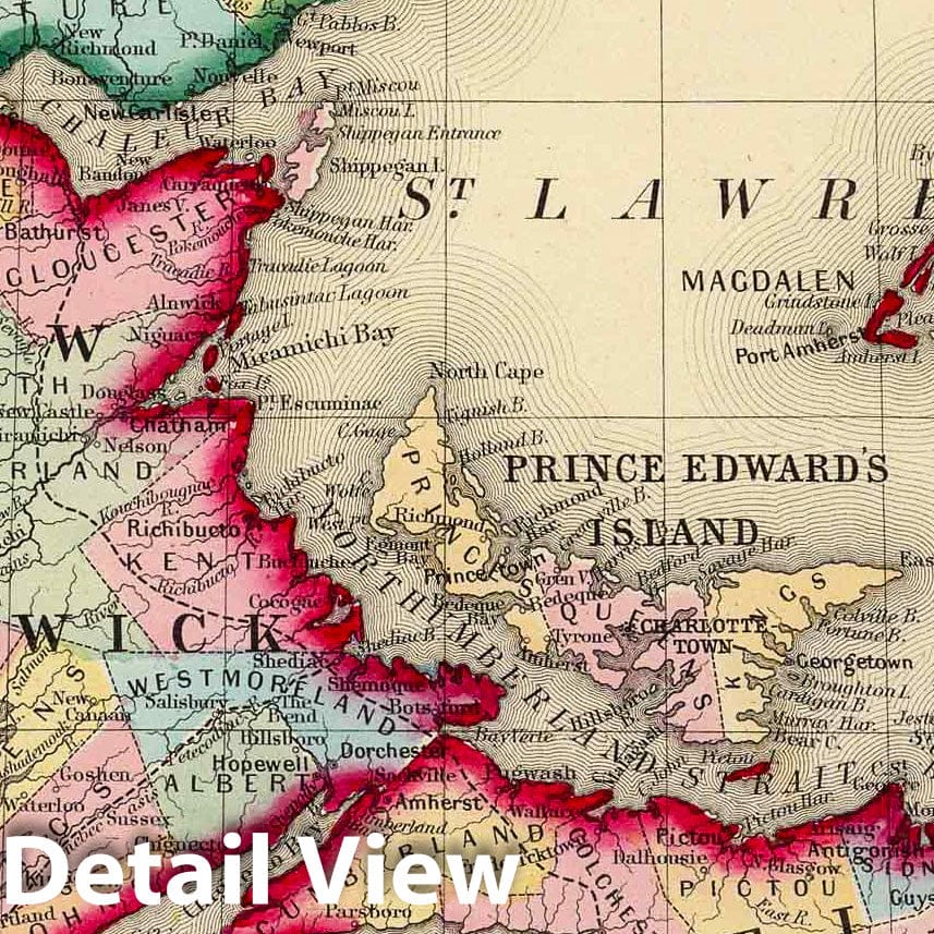 Historic Map : 1860 County Map Of Nova Scotia New Brunswick Cape Breton Id. And Pr. Edward's Id. - Vintage Wall Art
