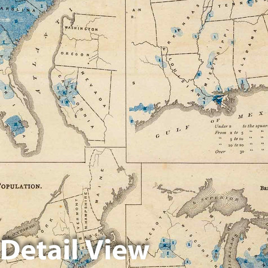 Historic Map : 1875 Population - United States census, 1870. Density, Foreign, Colored, British American, Swedish and Norwegian. - Vintage Wall Art