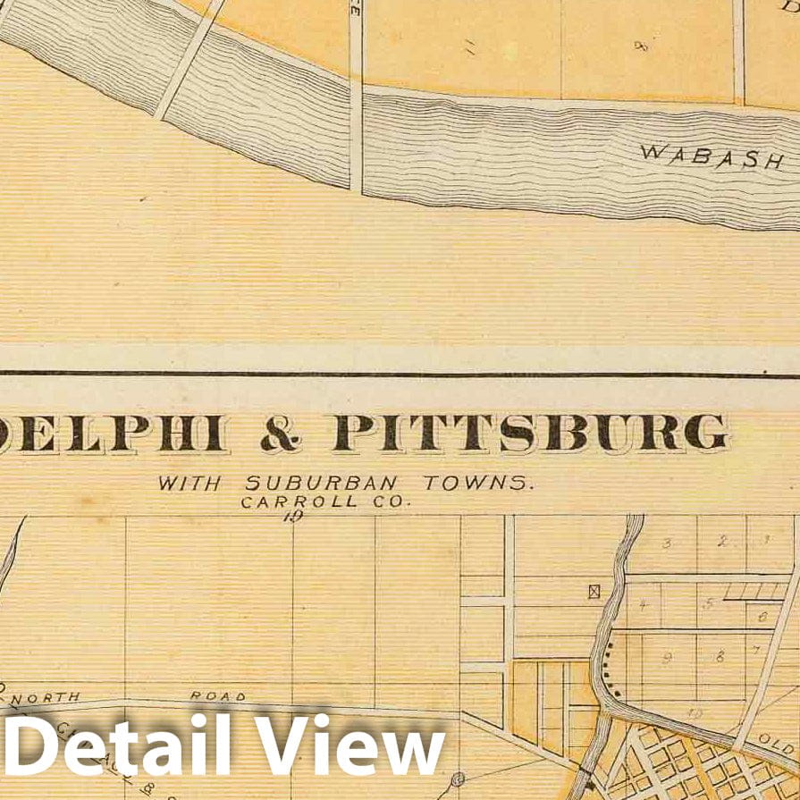 Historic Wall Map : 1876 Delphi & Pittsburg with suburban towns (with) Chauncey, Clarksville, West Point. - Vintage Wall Art