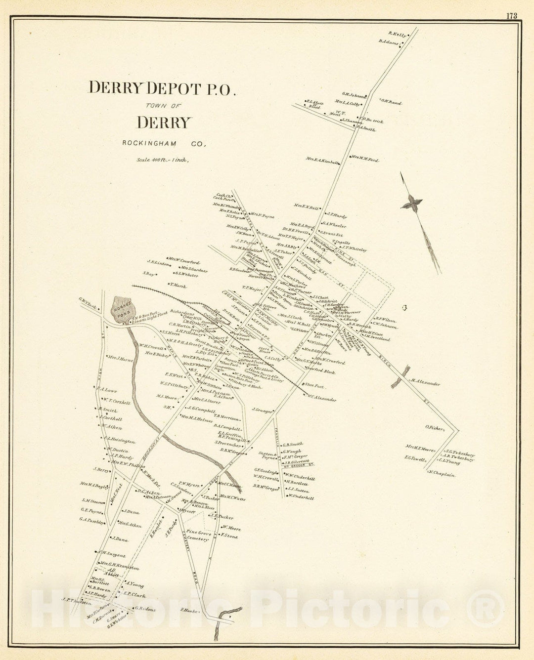 Historic Map : Derry (N.H.), New Hampshire, 1892 Derry Depot P.O. , Vintage Wall Art