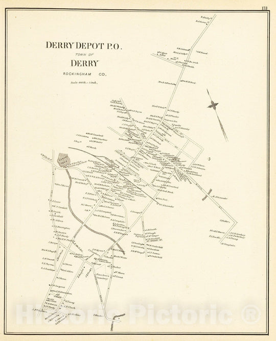 Historic Map : Derry (N.H.), New Hampshire, 1892 Derry Depot P.O. , Vintage Wall Art
