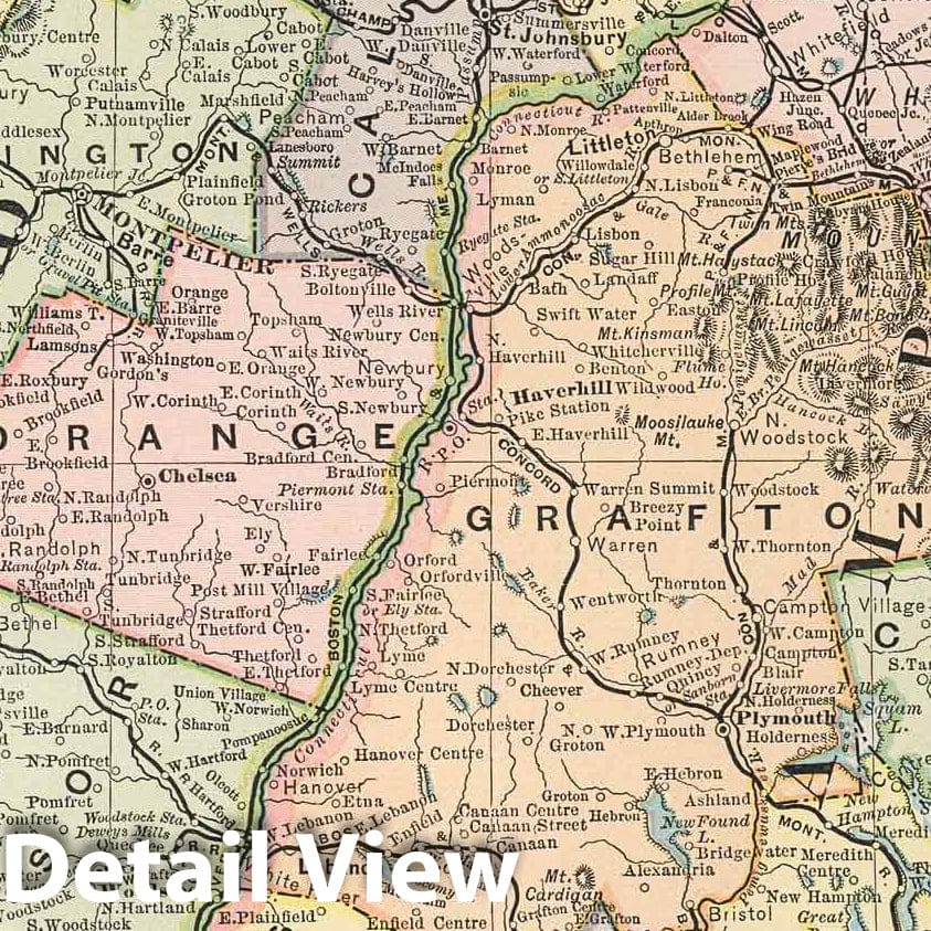 Historic Map : 1891 Map of New Hampshire and Vermont. 83 - Vintage Wall Art