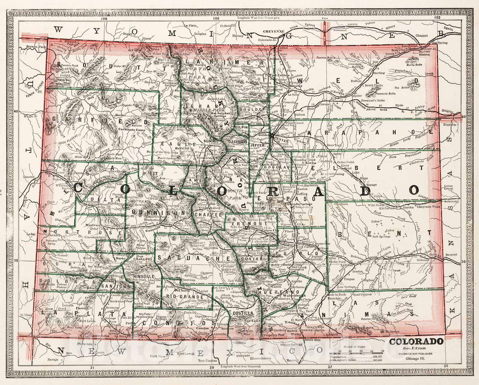 Historic Map : 1883 Map of Colorado : Vintage Wall Art
