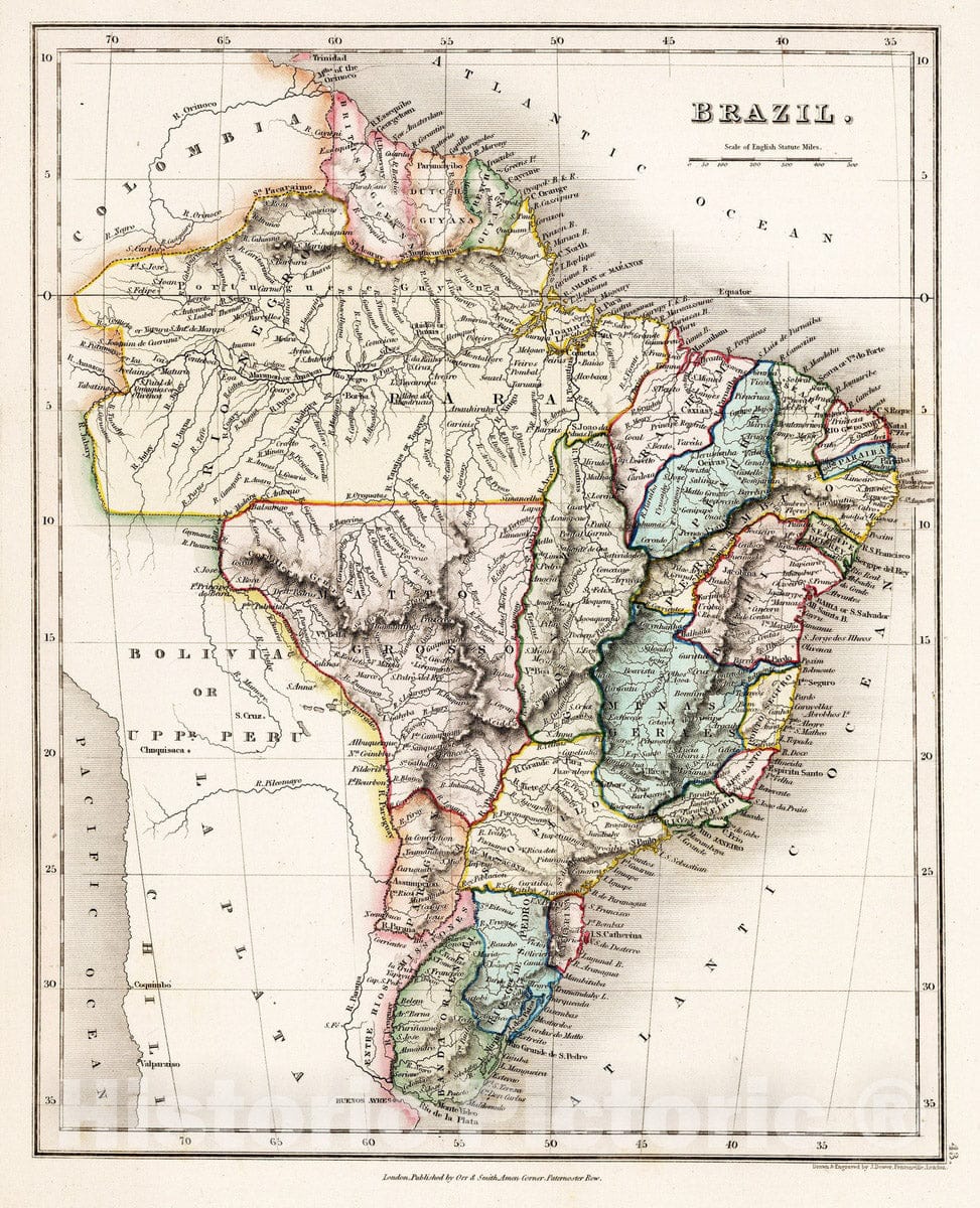Historic Map : 1832 Brazil. v1 - Vintage Wall Art