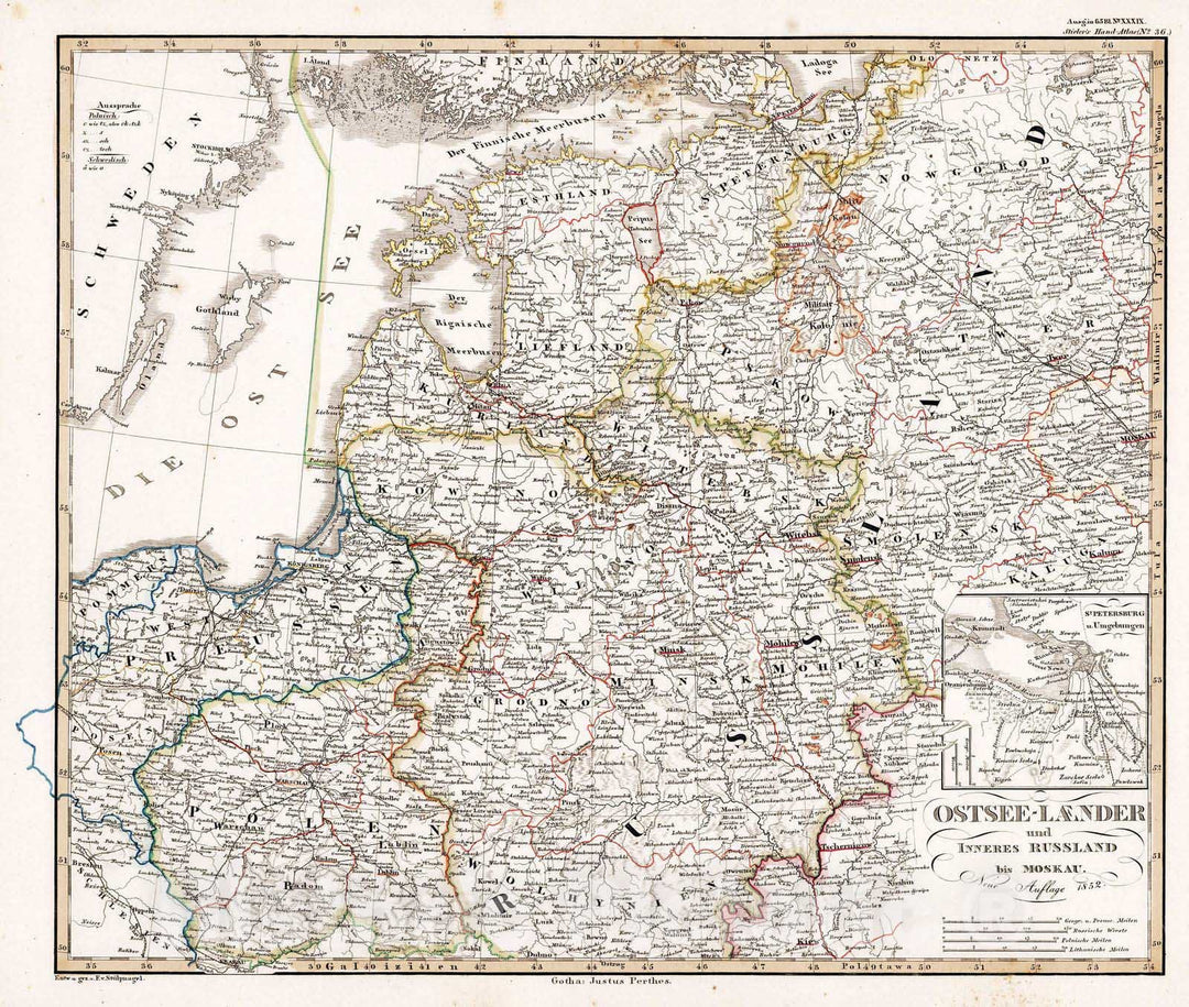 Historic Map : Russian Federation, Baltic Countries 1852 Ostsee-Laende ...