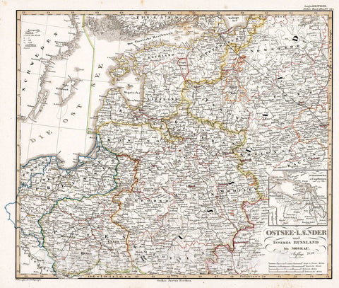Historic Map : Russian Federation, Baltic Countries 1852 Ostsee-Laender und Inneres Russland bis Moskau. (Baltic Countries and Russia). , Vintage Wall Art