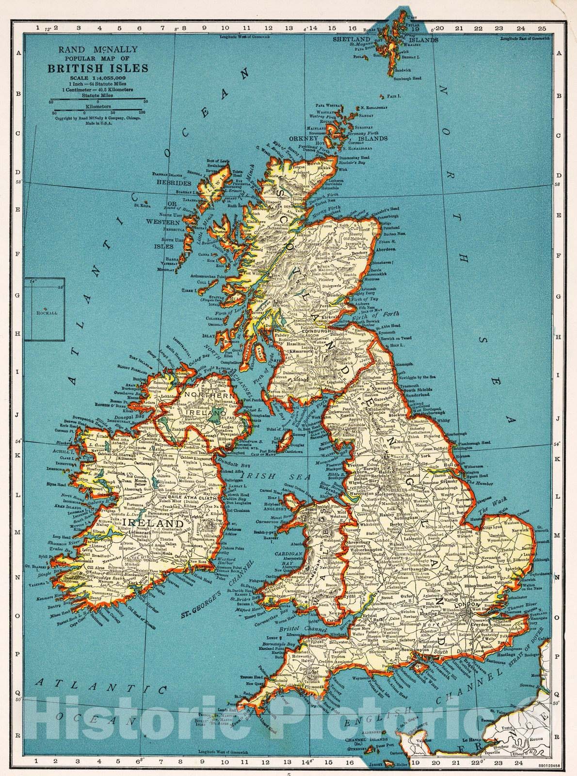 Historic Map : 1939 Rand McNally Popular map of British Isles - Vintage Wall Art
