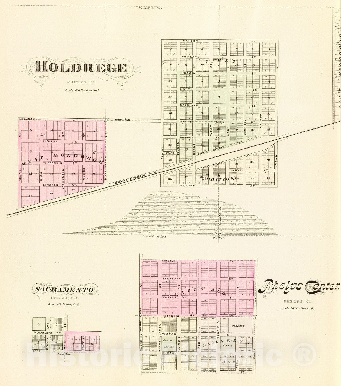 Historic Map : 1885 Holdrege. - Vintage Wall Art