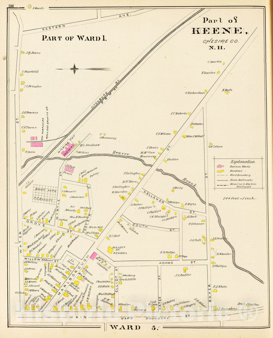 Historic Map : 1892 Keene, Ward 1. - Vintage Wall Art