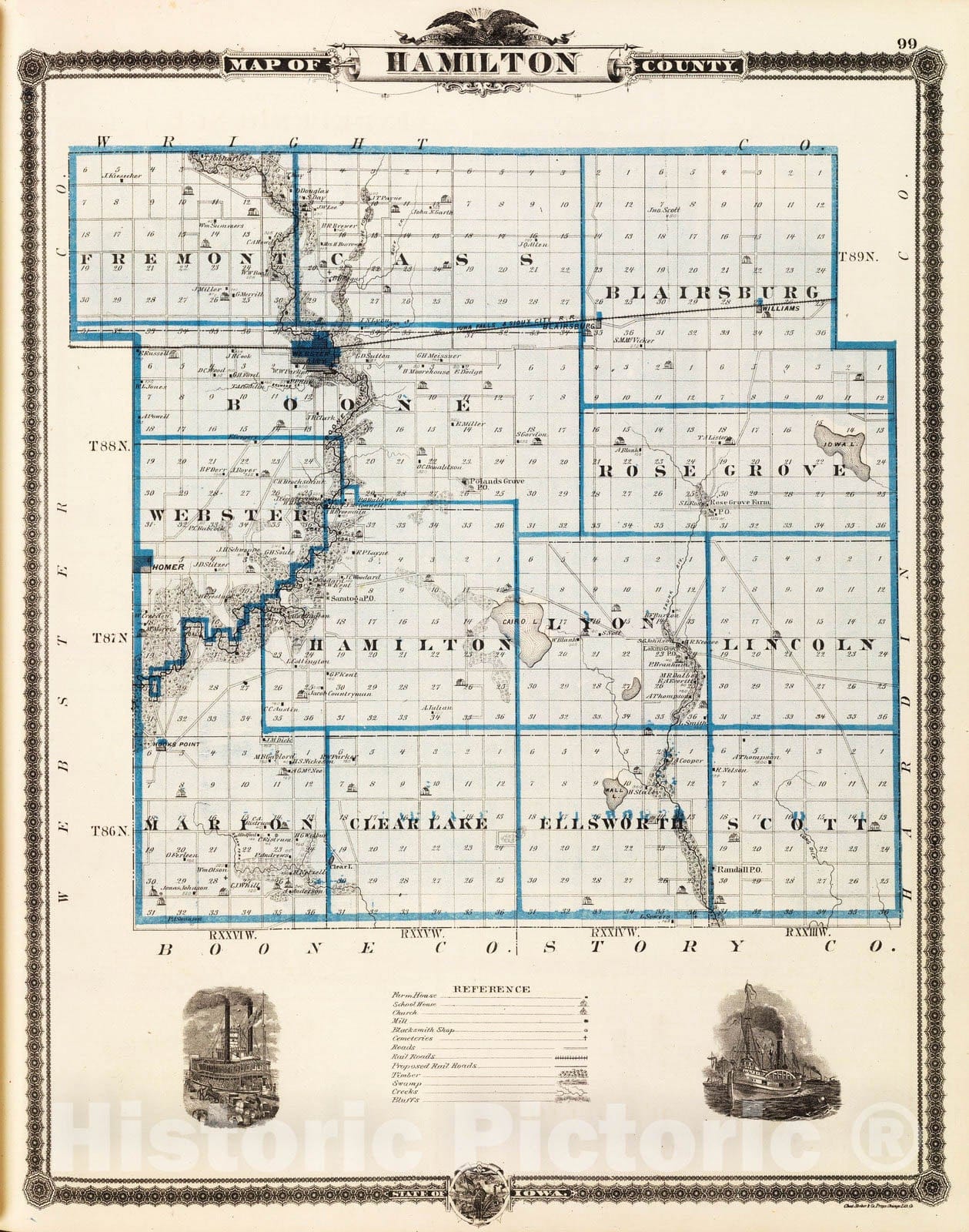Historic Map : 1875 Map of Hamilton County, State of Iowa. - Vintage Wall Art