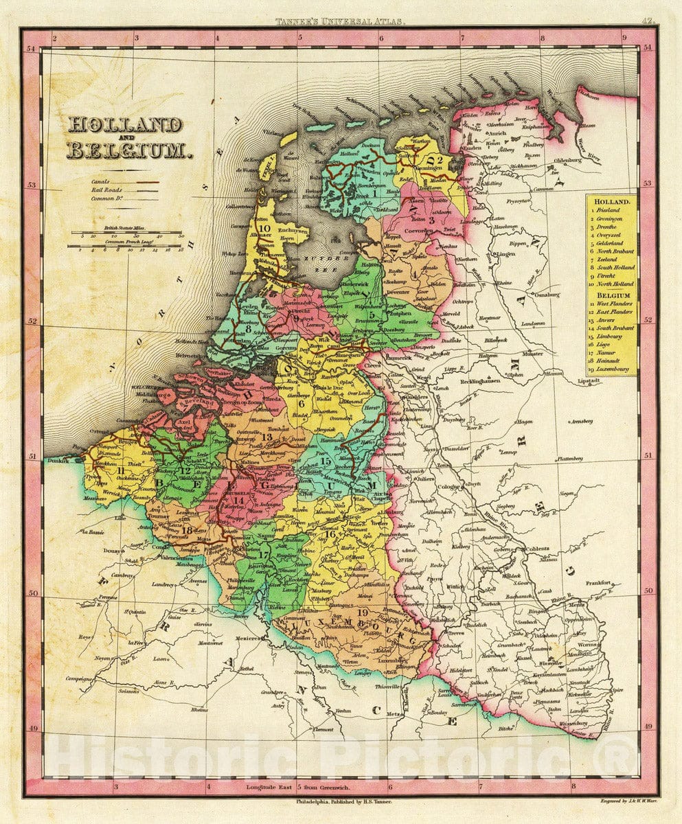 Historic Map : 1836 Holland And Belgium. - Vintage Wall Art