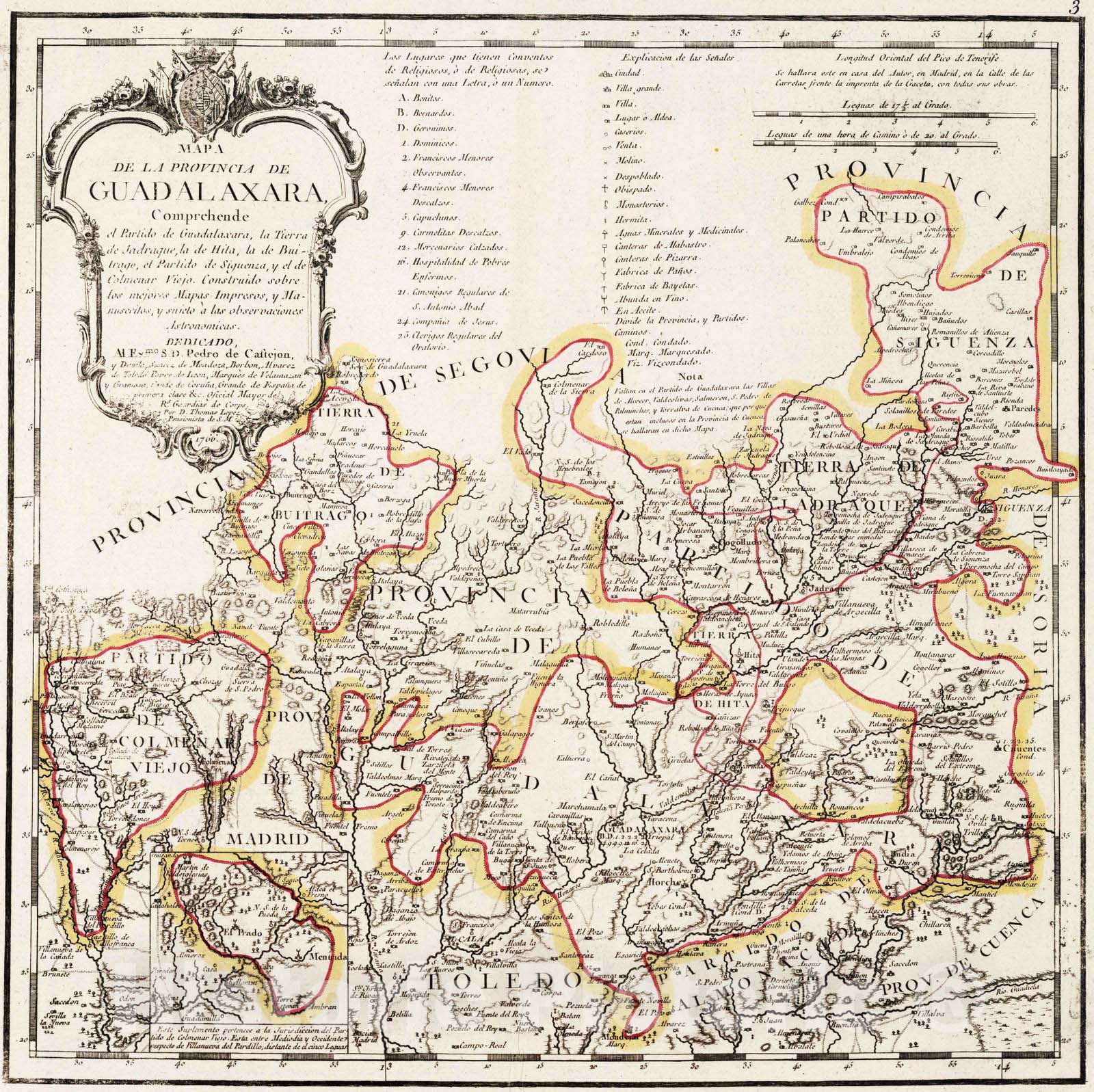 Historic Map : Spain, 1766 3. Mapa de la Provincia de Guadelaxara , Vintage Wall Art