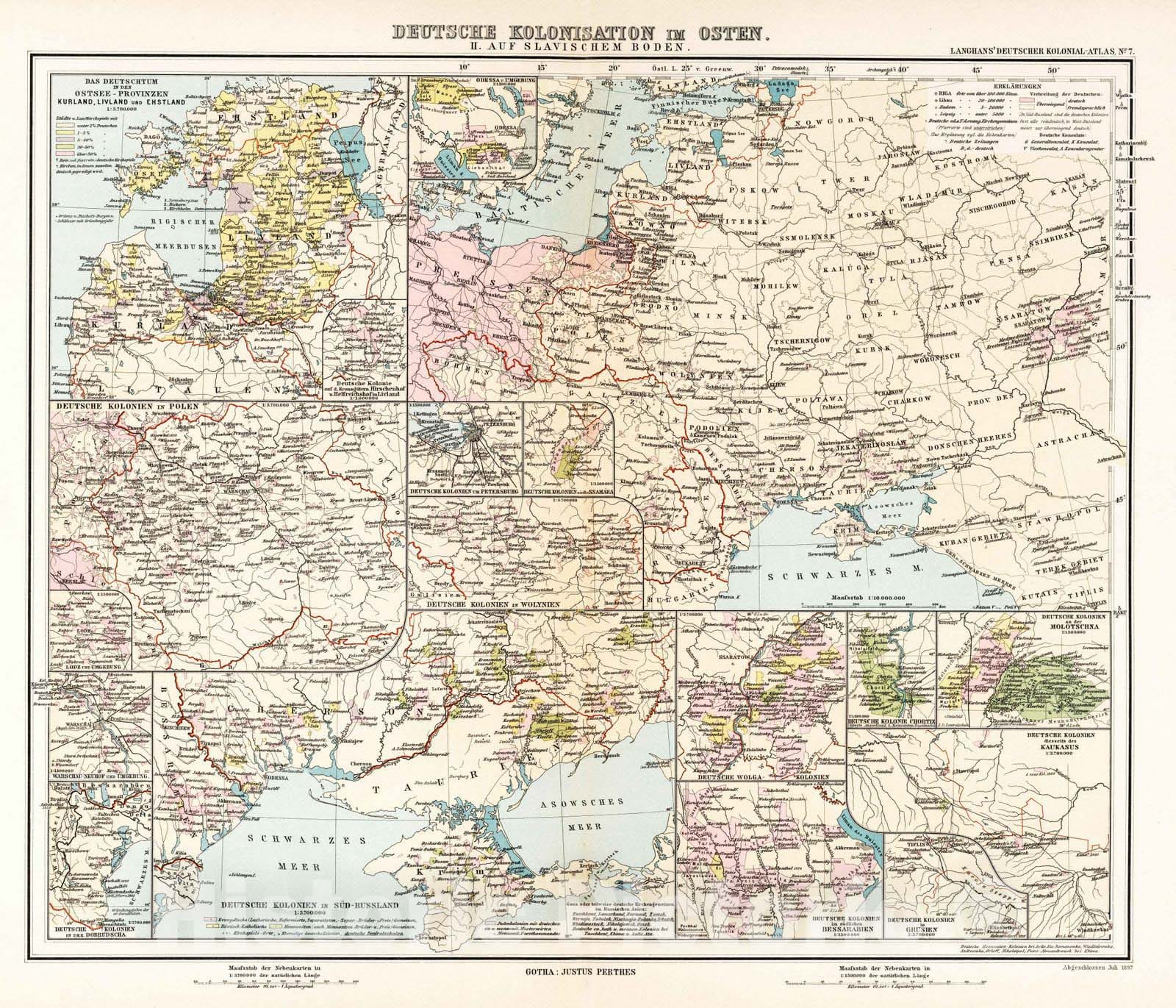 Historic Map : Russia, 1897 Nr. 7. Deutsche Kolonisation im Osten. II. Auf Slavischem Boden. (German colonization in Slavic east.) , Vintage Wall Art
