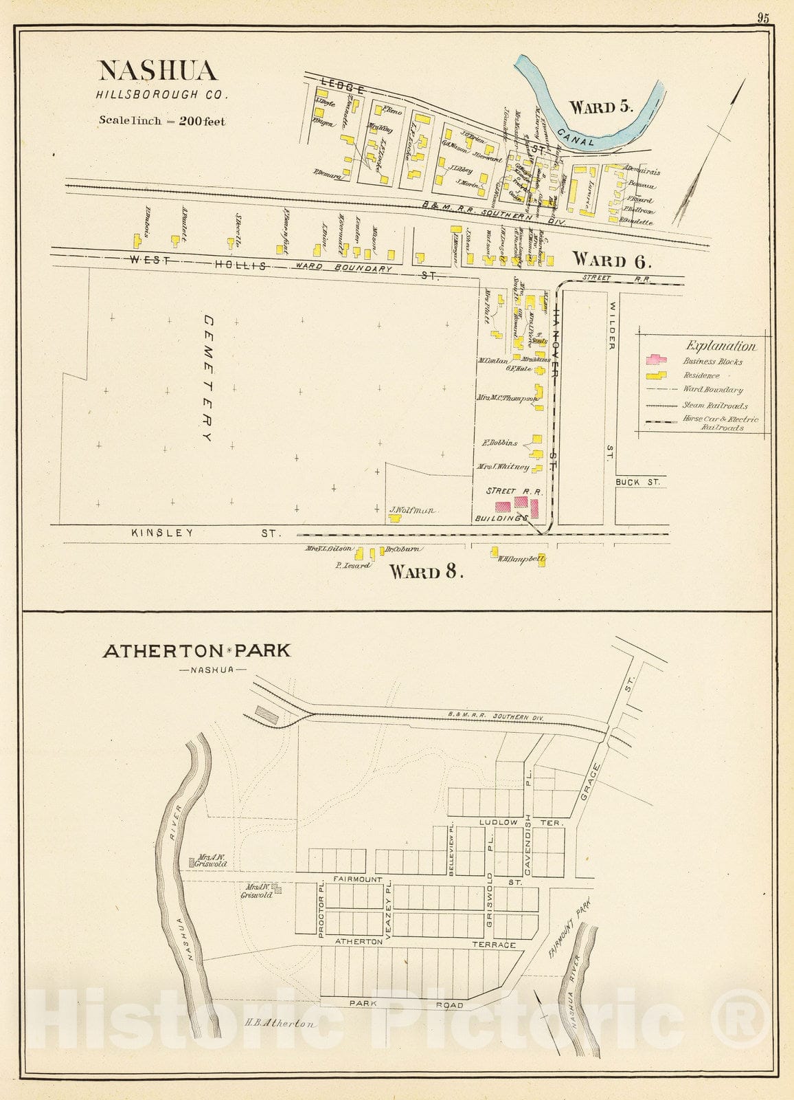 Historic Map : 1892 Nashua, Ward 5-6, 8, Atherton Park. - Vintage Wall Art