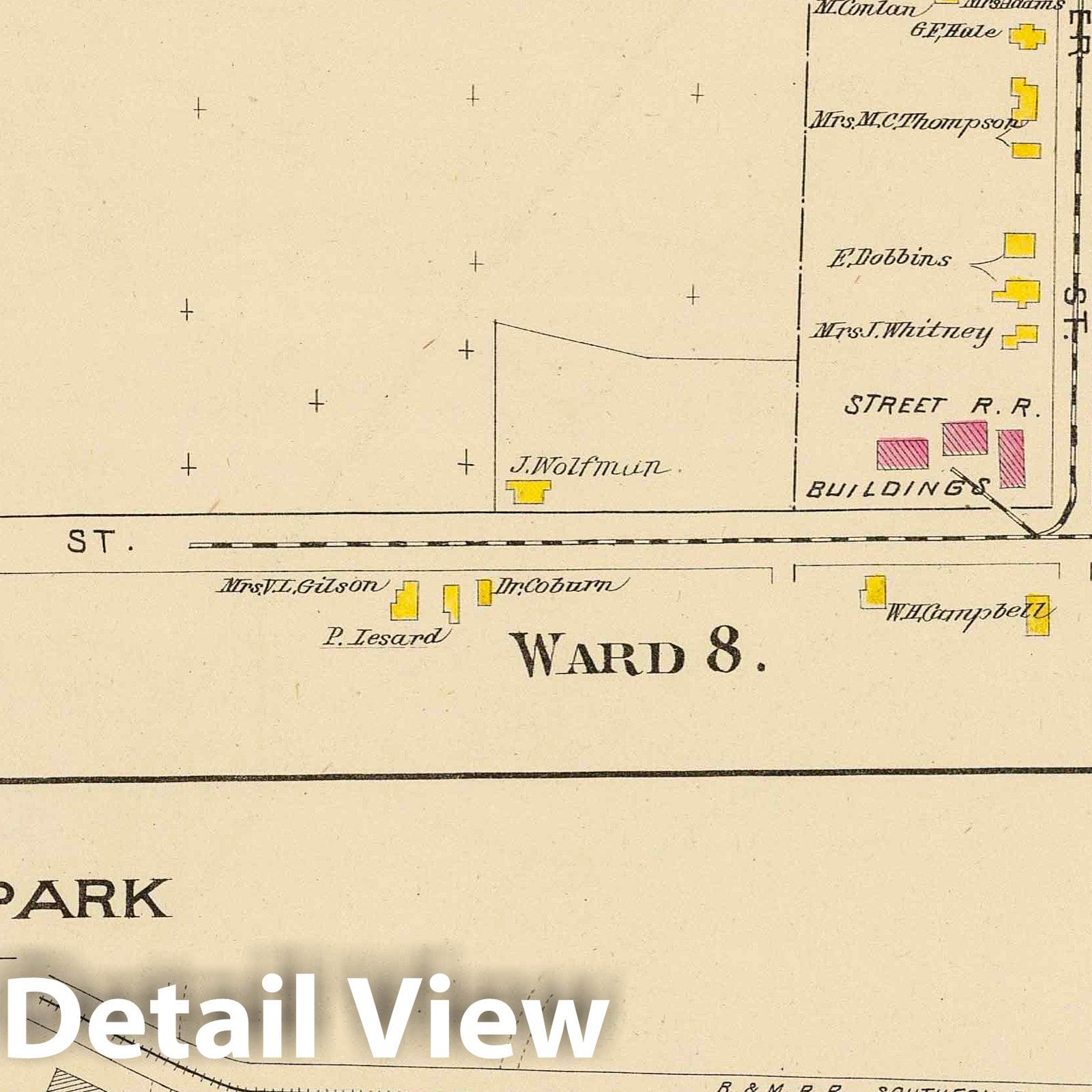 Historic Map : 1892 Nashua, Ward 5-6, 8, Atherton Park. - Vintage Wall Art