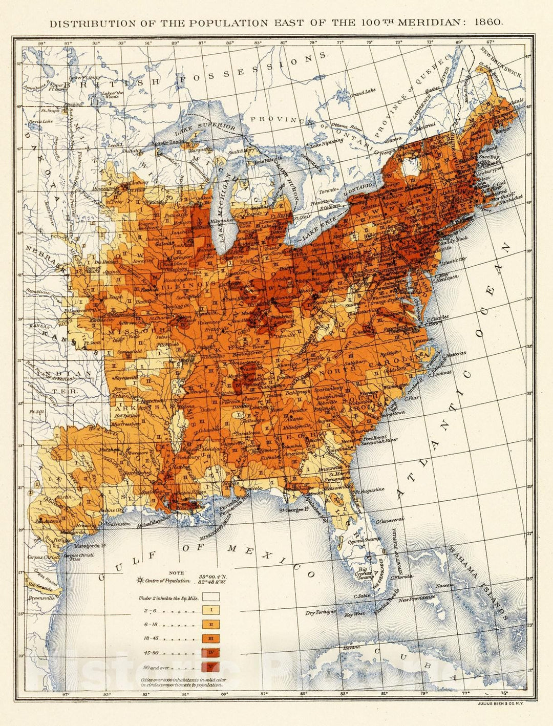 Historic Map : Statistical Atlas - 1903 9. Population 1860. - Vintage