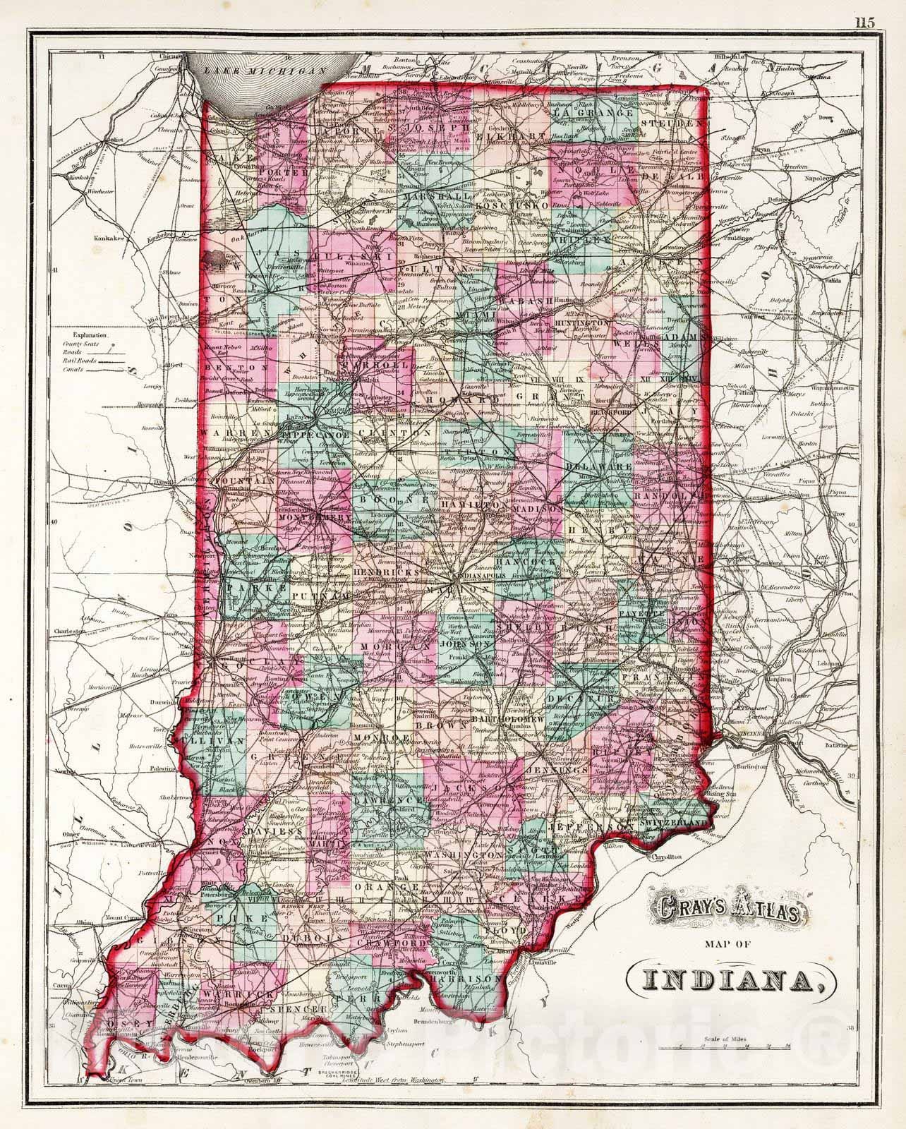 Historic Map : 1873 Indiana : Vintage Wall Art