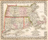 Historic Map : 1868 County map of Massachusetts, Connecticut, and Rhode Island - Vintage Wall Art