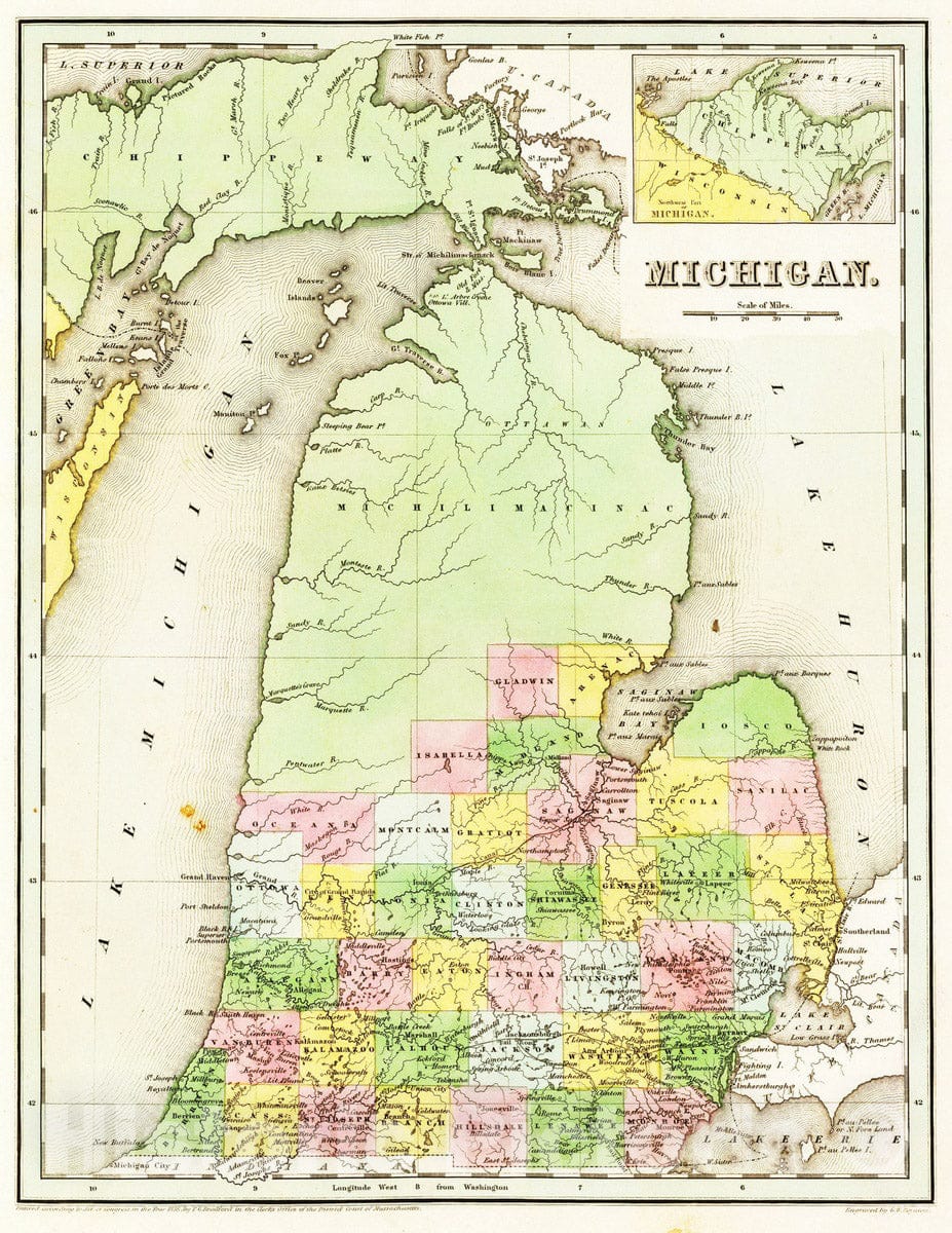 Historic Map : 1841 Michigan. - Vintage Wall Art