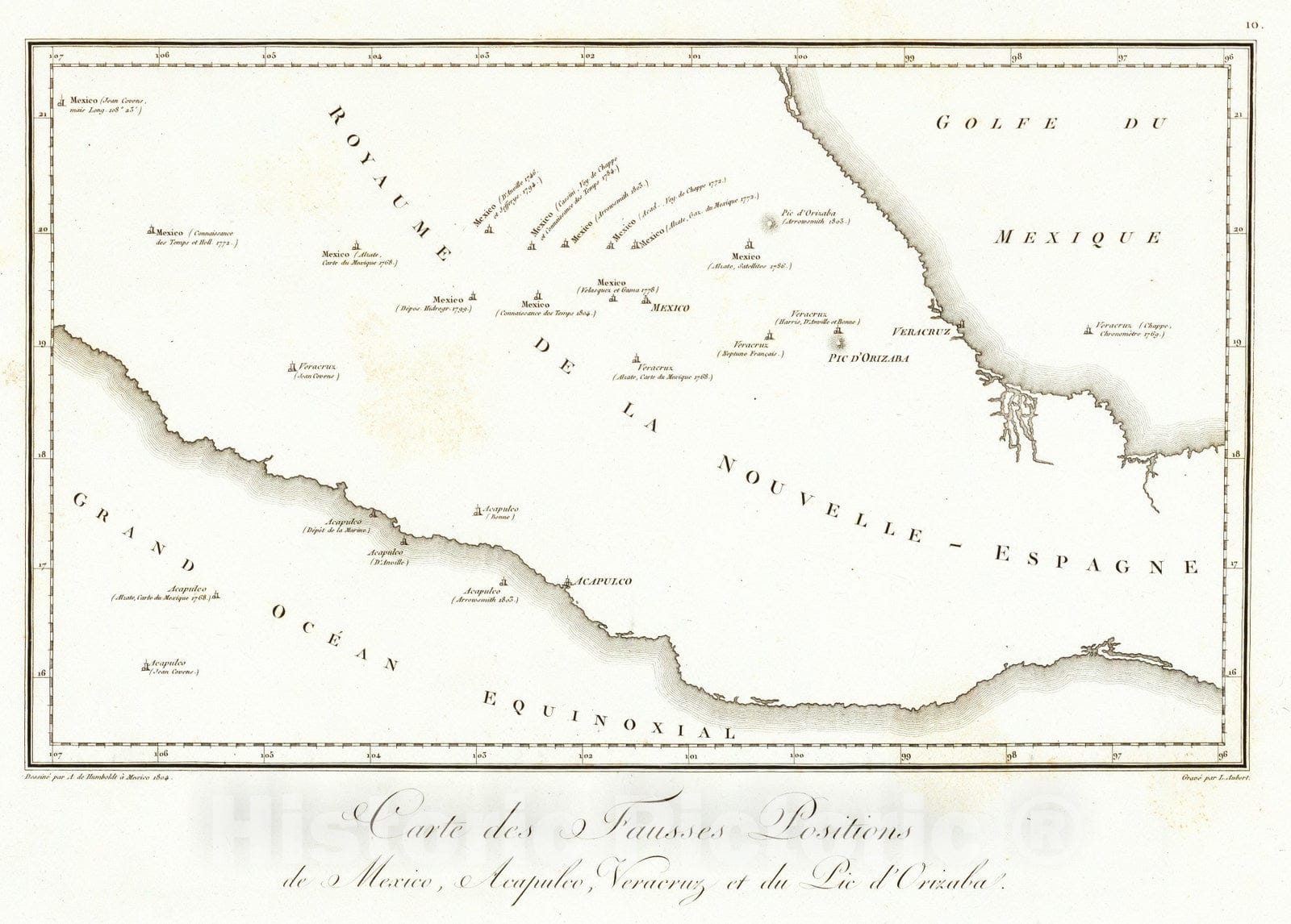 Historic Map : Mexico, 1804 Carte de Fausses Positions de Mexico, Acapulco, Veracruz et du Pic d'Orizaba. , Vintage Wall Art