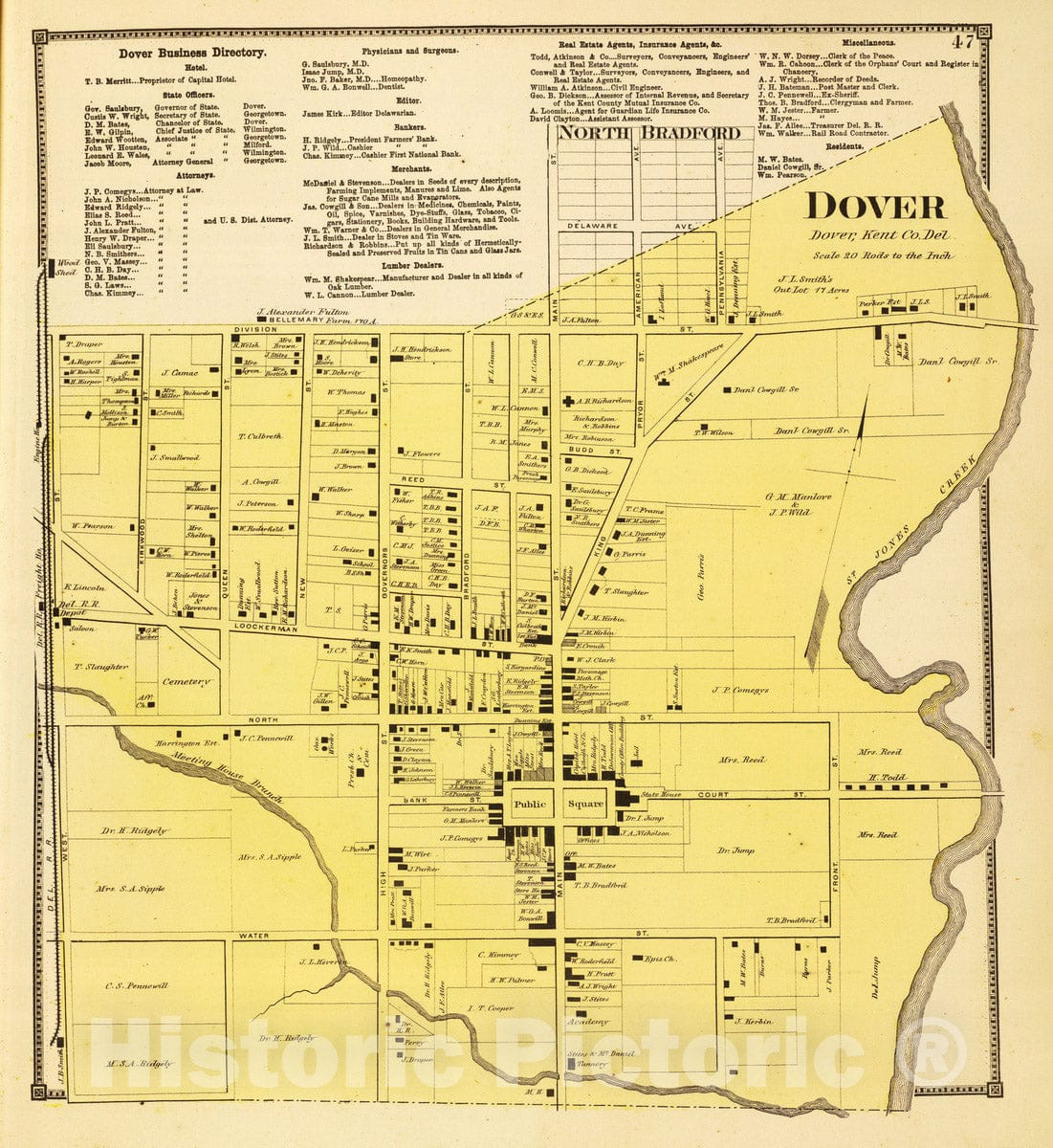 Historic Map : 1868 Dover. - Vintage Wall Art
