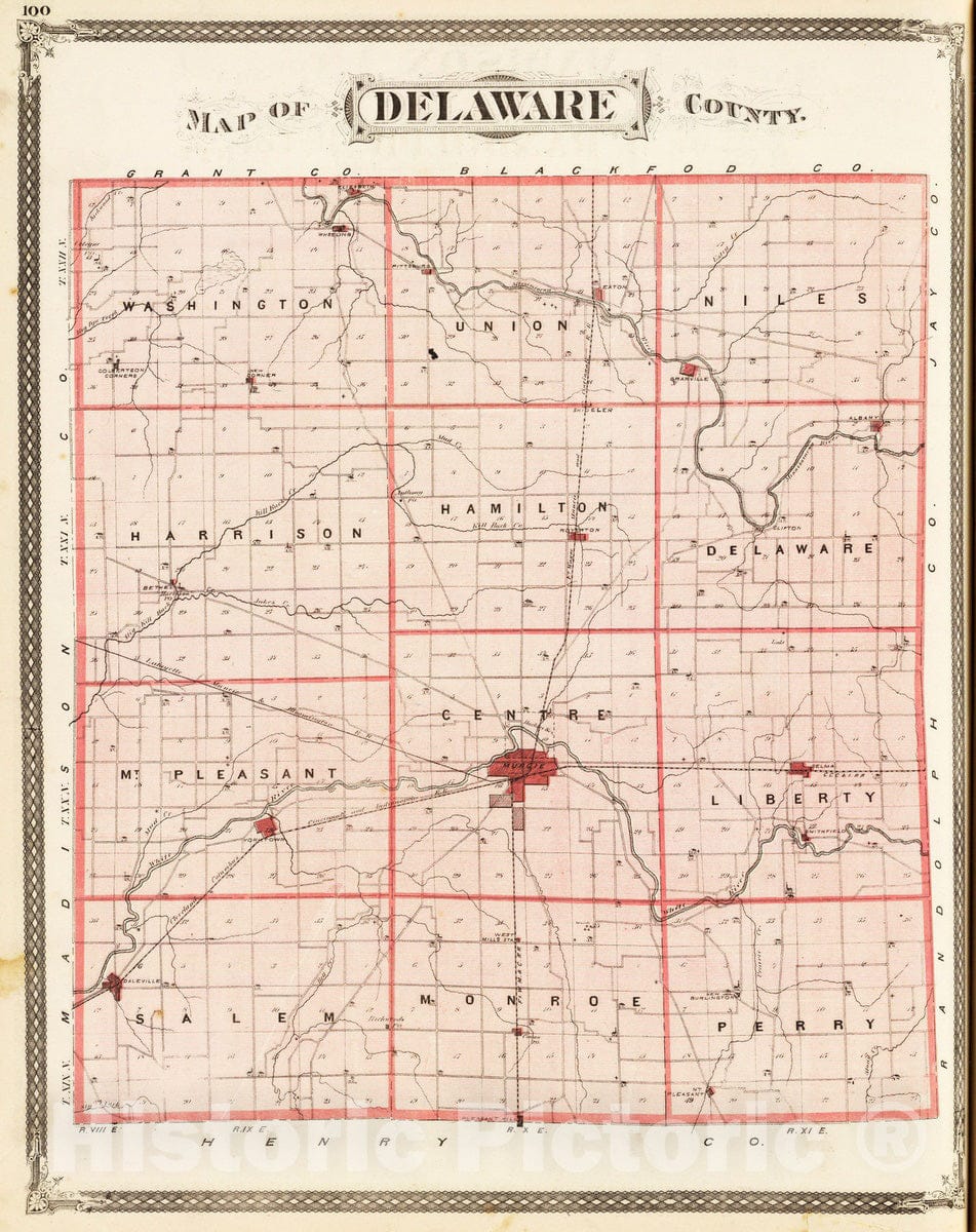 Historic Wall Map : 1876 Map of Delaware County. - Vintage Wall Art