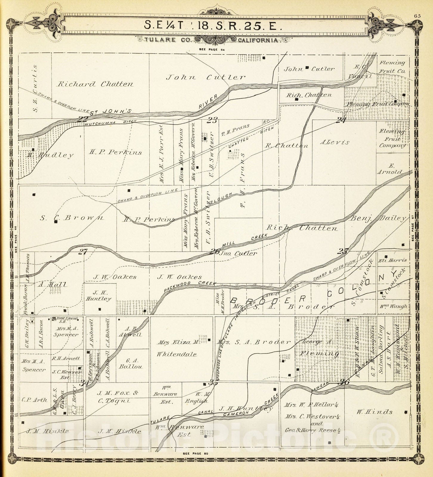 Historic Map : 1892 T.18S R.25E SE 1/4. - Vintage Wall Art