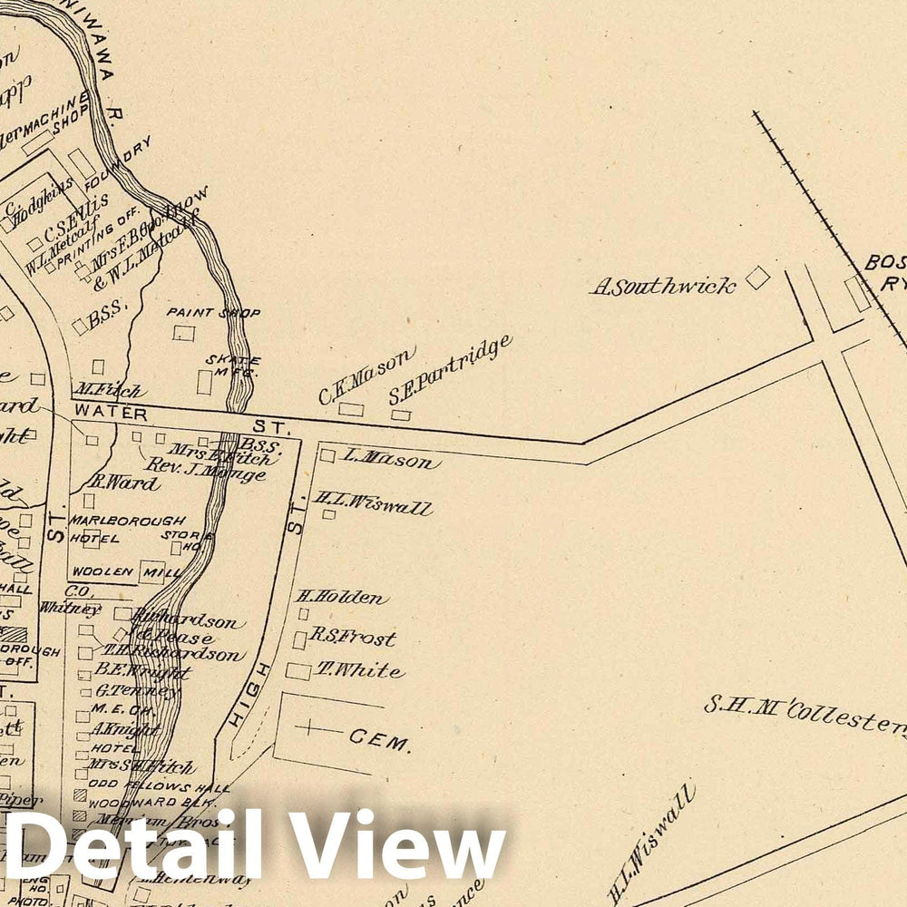 Historic Map : Marlborough (N.H.), New Hampshire, 1892 Marlborough P.O. , Vintage Wall Art