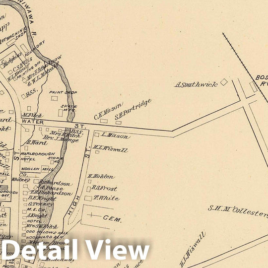 Historic Map : Marlborough (N.H.), New Hampshire, 1892 Marlborough P.O. , Vintage Wall Art