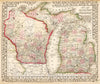 Historic Map : 1868 County map of Michigan and Wisconsin - Vintage Wall Art