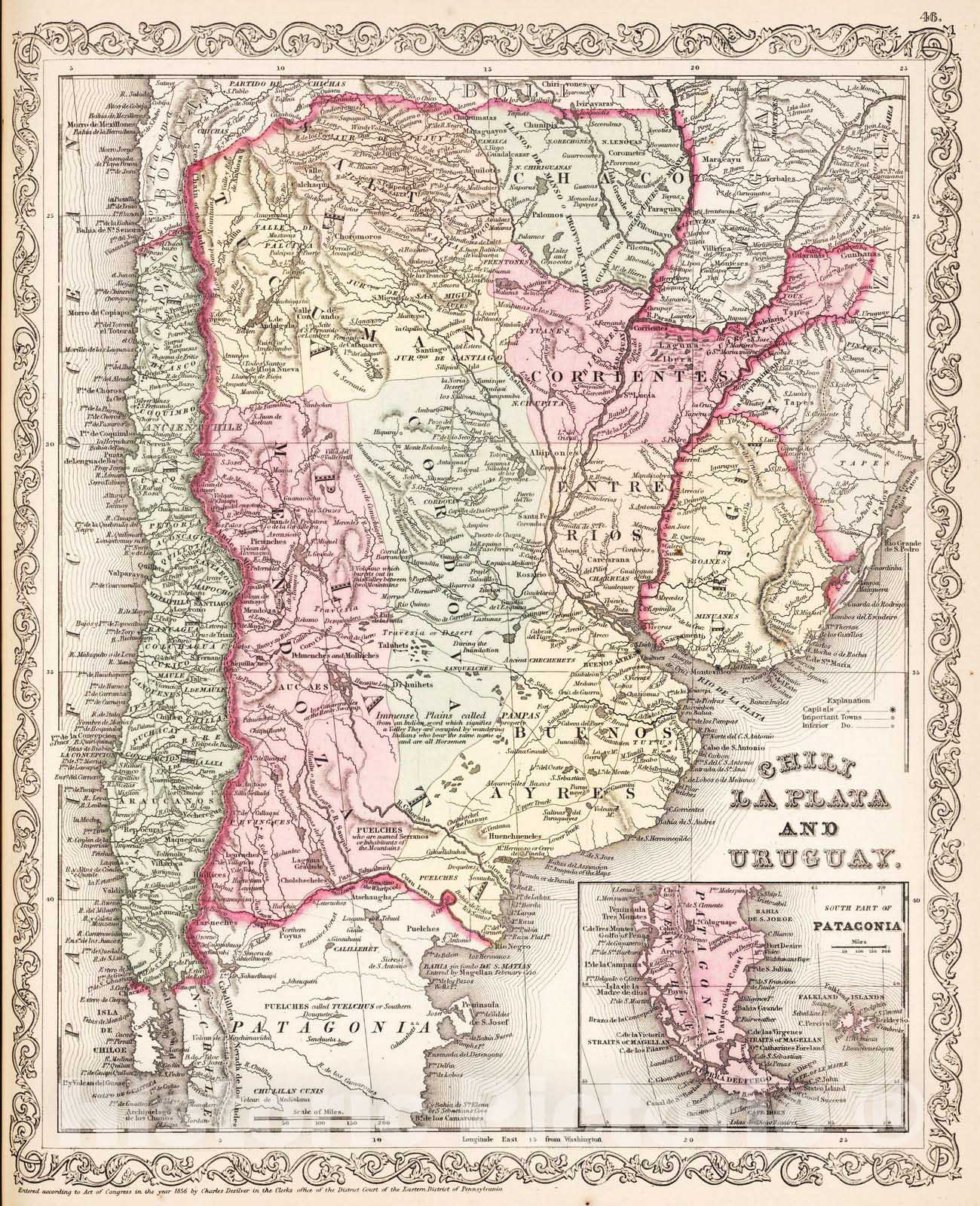 Historic Map : 1857 Chili Laplata and Uruguay - Vintage Wall Art