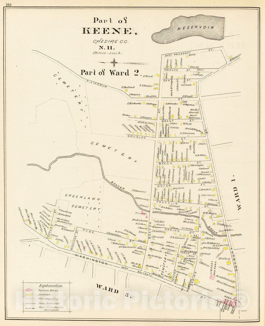 Historic Map : 1892 Keene, Ward 2. - Vintage Wall Art