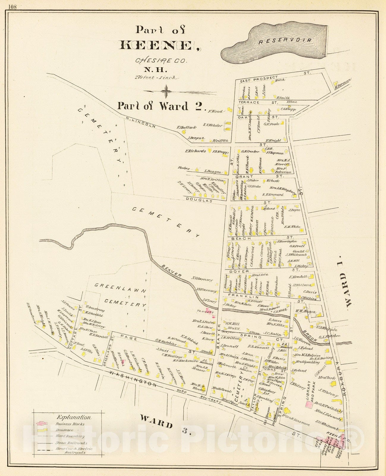 Historic Map : 1892 Keene, Ward 2. - Vintage Wall Art