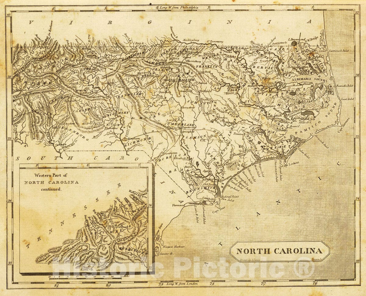 Historic Map : 1812 North Carolina. - Vintage Wall Art