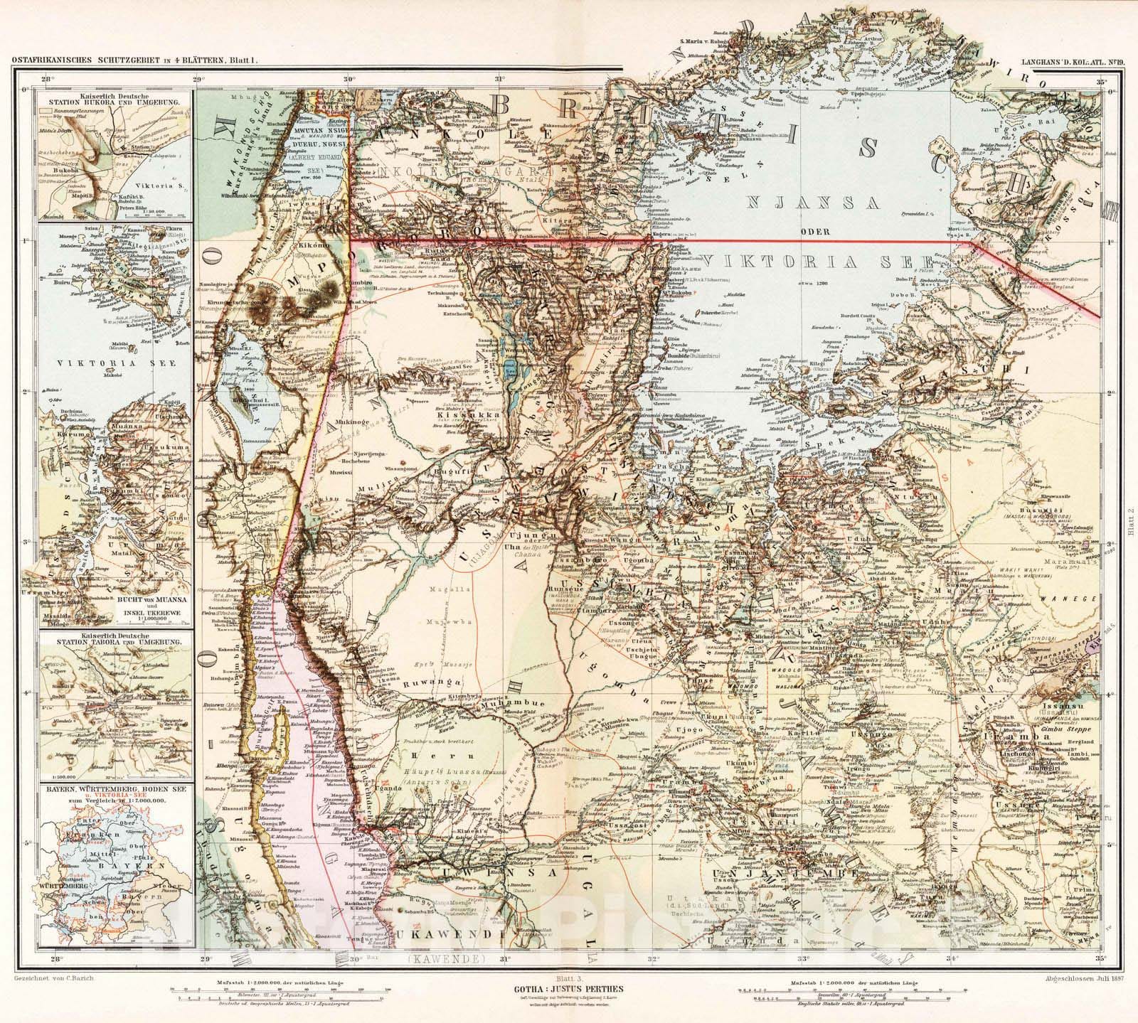 Historic Map : Uganda, 1897 Nr. 19. Ostafrikanisches Schutzgebiet in 4 Blaettern, Blatt 1. (East African reserve in 4 sheets, sheet 1.) , Vintage Wall Art