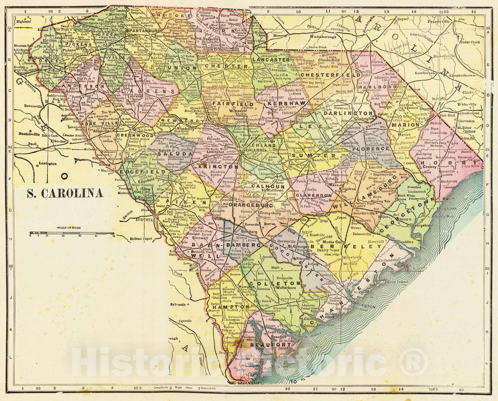 Historic Map : 1909 S. Carolina. - Vintage Wall Art