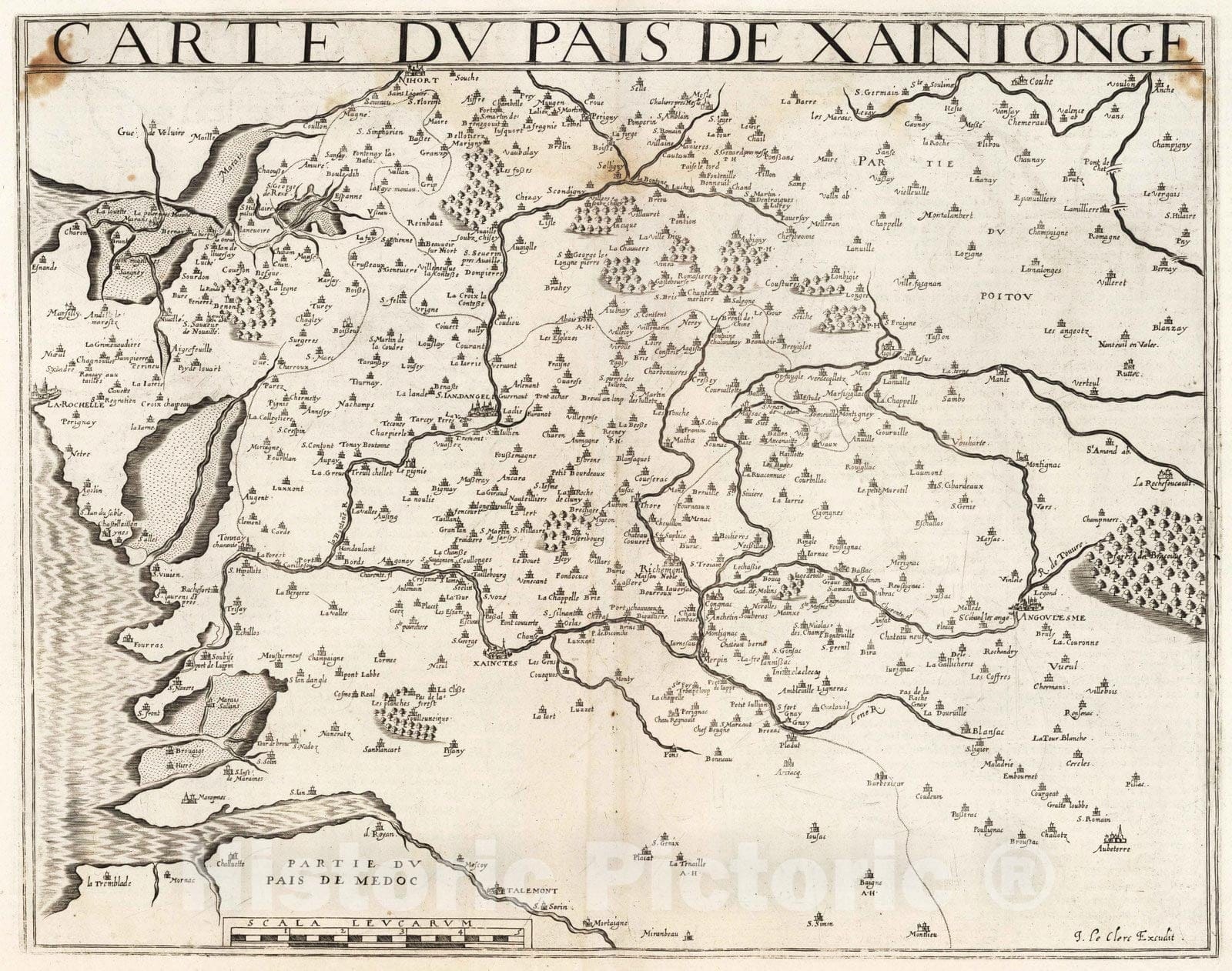 Historic Map : Saintonge , France 1632 Carte du Pais de Xaintonge. , Vintage Wall Art