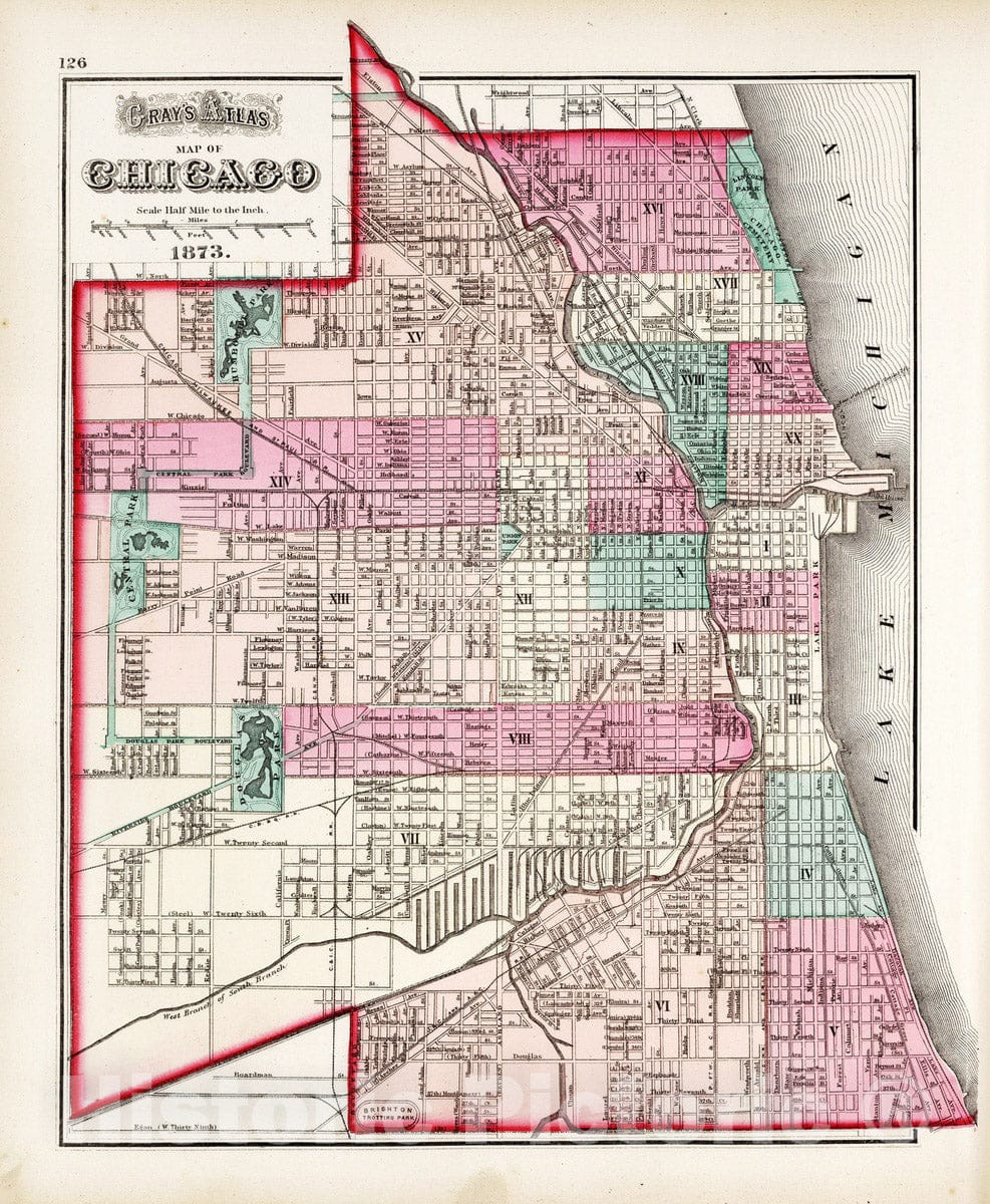 Historic Map : 1873 Chicago. - Vintage Wall Art