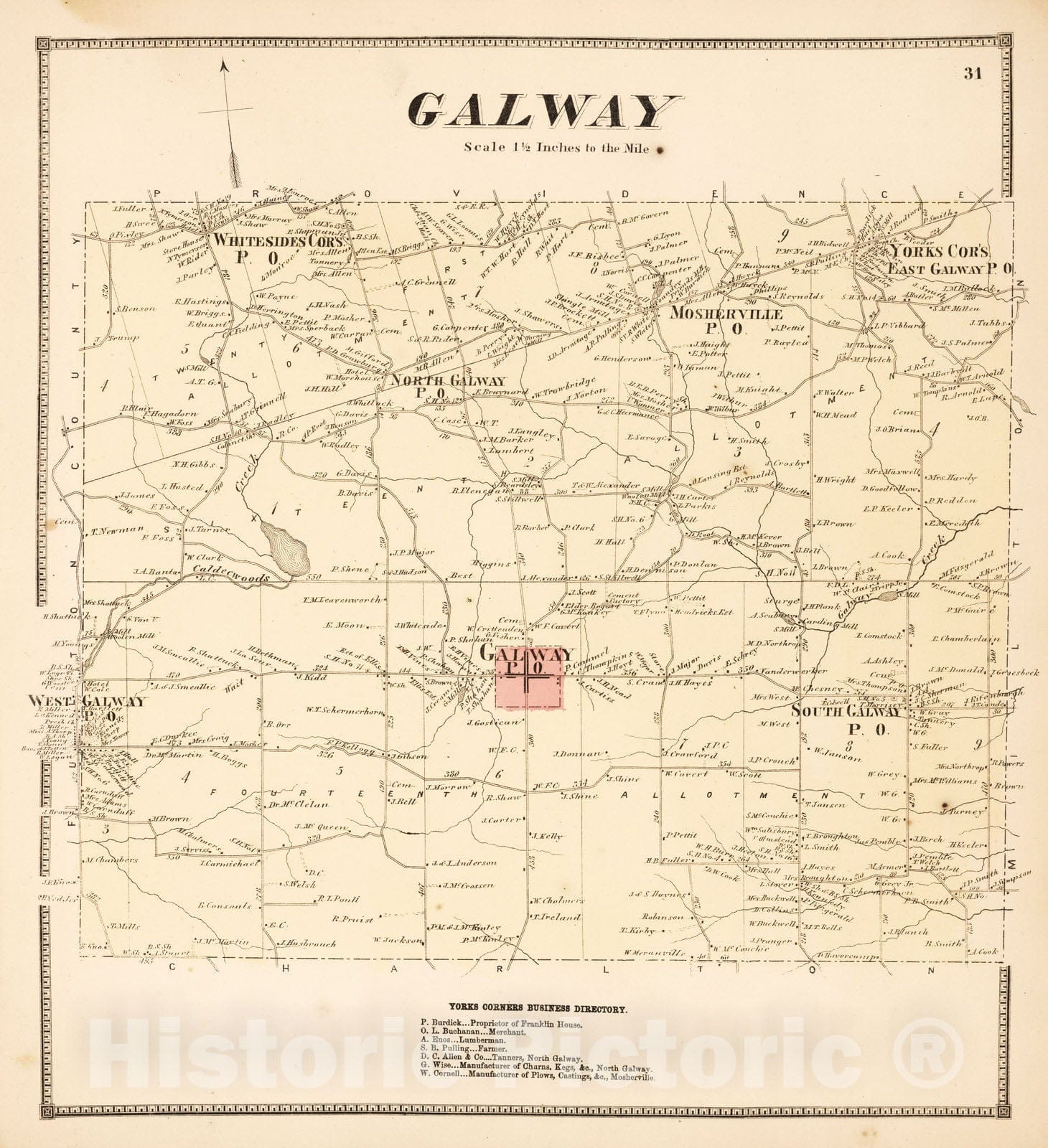 Historic Map : 1866 Galway, Saratoga County, New York. - Vintage Wall Art