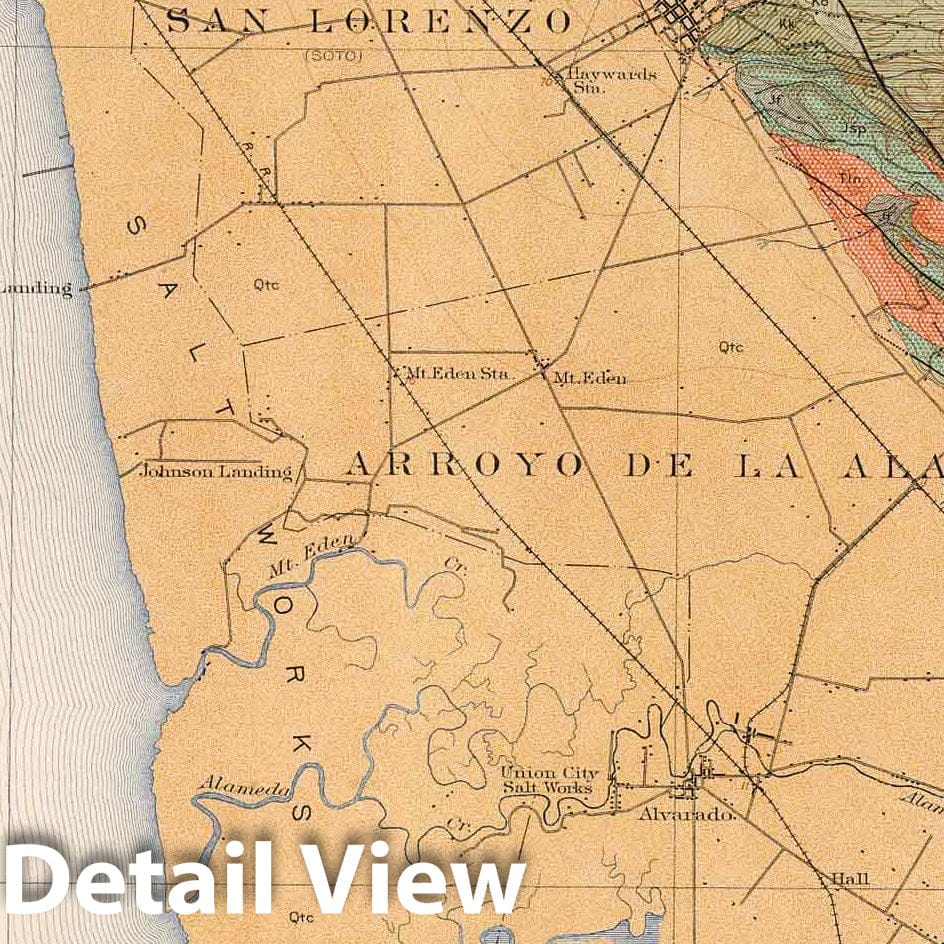 Historic Map : Geologic Atlas - 1913 Haywards Quadrangle. Areal Geology. - Vintage Wall Art
